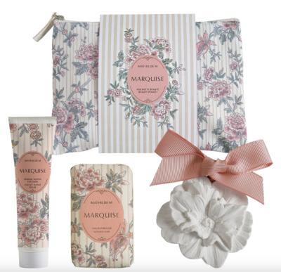 Pochette Beauté, baume mains, savon et décor parfumé Marquise